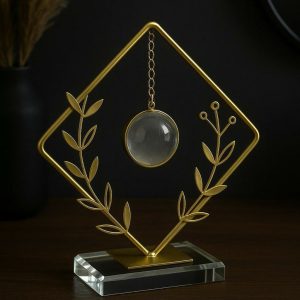 Modern Crystal Orb Table Decor Metal Frame Decorative Showpiece