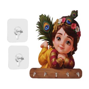 Baby Krishna Wall Key Holder with 5 Hooks – Self Adhesive
