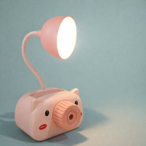 Pink Kids Desk Lamp with Pencil Sharpener and Pen Holder Study Table Light