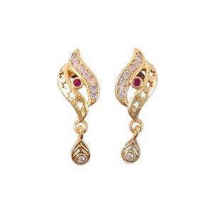 Star Cut Pattern Gold Finish Earrings With Crystal Detailing And Teardrop Charm