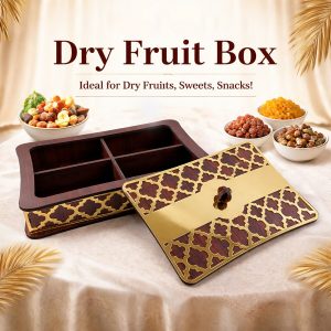 Dry Fruit Storage Box with 4 Compartments and Decorative Golden Lid