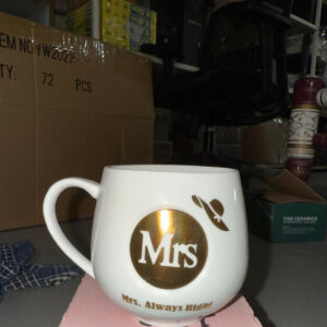 Premium Ceramic Coffee Mug for Women | Mrs. Always Right Printed Cup with Golden Foil Design | Stylish Gift Mug for Wife, Girlfriend, Sister | Durable Glossy Finish | Tea & Coffee Mug for Home & Office (White – Mrs Edition)