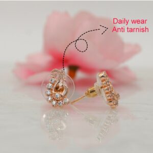 Rose Gold-Plated AD Diamond Stud Earrings | Elegant Peacock Design for women and girls