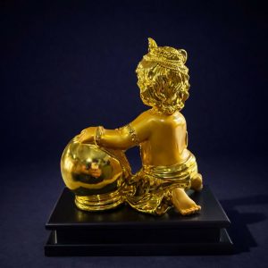 Bal Krishna Butter Pot Idol Golden Finish Statue for Home Temple Decor