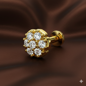 Gold plated Floral Back Piercing AD Stud Earrings Pack of 1 PCS