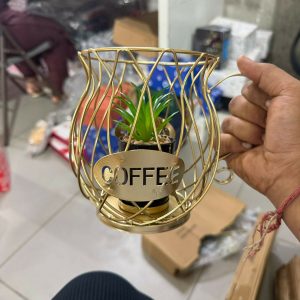 Coffee Cup Metal Planter Holder Decorative Tabletop Plant Pot Stand