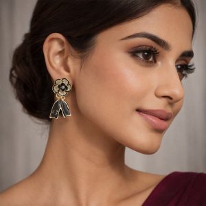 Elegant Korean Style Leaf Pearl Stud Earrings for Women – Gold Plated Designer Party & Daily Wear Earrings