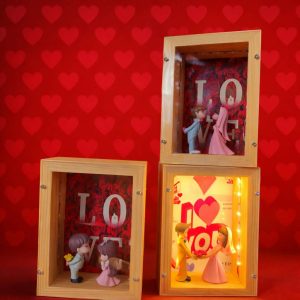 Wooden Couple Shadow Box Lamp for Bedroom, Table & Gift Decor