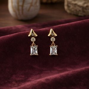 Gold-Tone Geometric Crystal Drop Earrings for Women