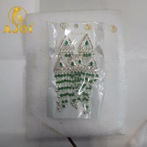 Emerald Royale Silver-Tone Triangle Statement Earrings with Layered Bead Tassels