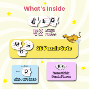 Capital and Small Letter Matching Puzzle - Ages 3+ (52 cardboard puzzle pieces) Find & Match series