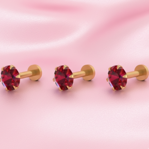 Gold plated Ruby Red AD Nosepin stud for women and girls Combo Pack of 3