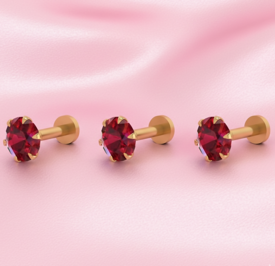 Gold plated Ruby Red AD Nosepin stud for women and girls Combo Pack of 3 - Image 2
