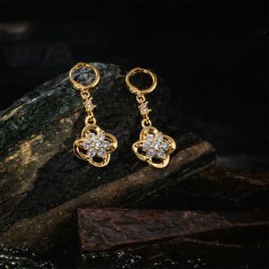 Gold-Tone Crystal Floral Drop Hoop Earrings for Women