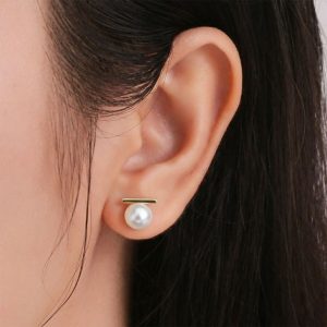 Elegant Pearl Bar Stud Earrings for Women | Minimal Gold Plated Korean Style Earrings | Daily Wear & Party Jewelry