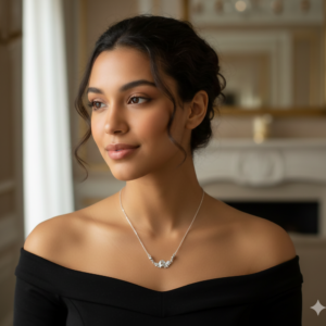 Silver Tone AD Pave Double Butterfly Bar Pendant Necklace