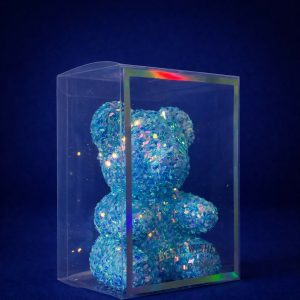 Blue Glitter Teddy Bear Showpiece with Transparent Gift Display Box
