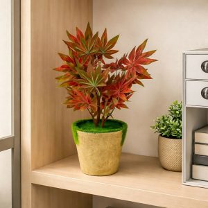 Artificial Maple Leaf Plant in Decorative Pot for Home (Color may vary)