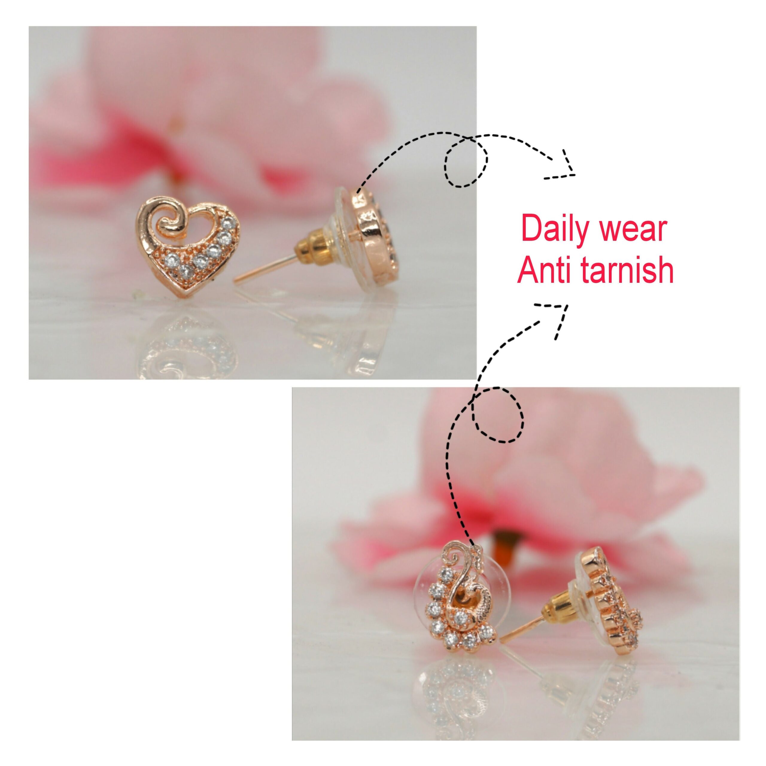 Rose Gold-Plated Peacock/Paisley Studs with AD Combo Pack of 2 for women and girls - Image 2