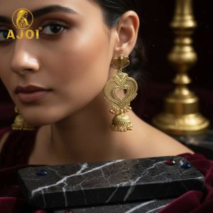 Premium Antique Heart Jhumka Earrings with Traditional Gold-Tone Detailing
