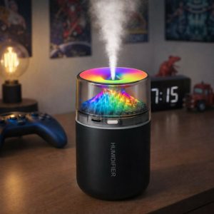 Black RGB Volcano Humidifier with LED Light USB Desk Mist Diffuser