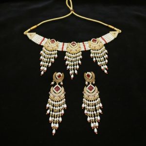 Radiant Ruby & Pearl Chandbali Choker Set with Matching Statement Earrings