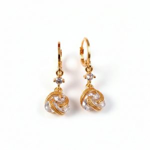 Gold Finish Twisted Stone Drop Hoop Earrings for Women and Girls