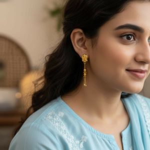 Long Chain Beads Golden Earrings for Women & Girls – Traditional Fancy Jewellery Gift