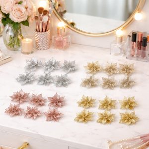 Glitter Flower Hair Clip Set (6 Pc Mix Color Set)