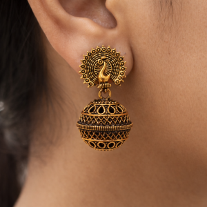 TRADITIONAL OXIDISED ANTIQUE GOLD JHUMKA EARRINGS