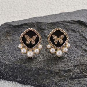 Luxury Butterfly Pearl Stud Earrings for Women And Girls