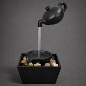Zen Tabletop Water Fountain with Floating Teapot & Pebble Base