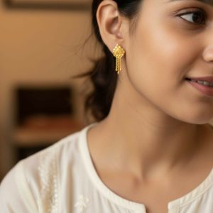 Nice 3 Line Golden Earrings for Women & Girls – Traditional Fancy Gift