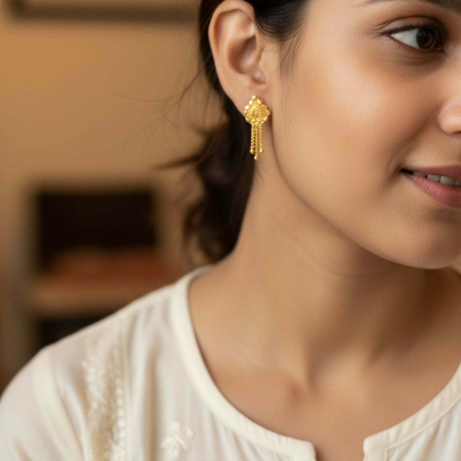 Nice 3 Line Golden Earrings for Women & Girls – Traditional Fancy Gift - Image 2