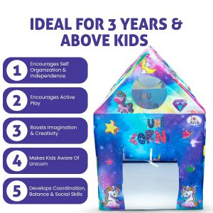Unicorn Theme Foldable Kids Play Tent House with Colorful Fantasy Print for Indoor & Outdoor Play