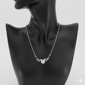 Silver Plated Sparkling Crystal Heart Wing Pendant Necklace For women and girls