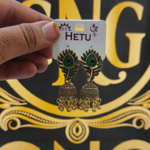 TRADITIONAL OXIDISED PEACOCK FEATHER JHUMKA EARINGS IN