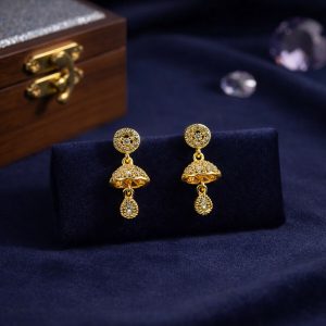 Gold-Tone Crystal Studded Floral Dome Drop Earrings for Women
