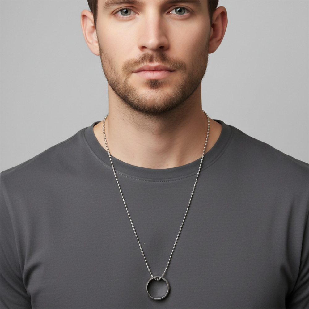 Elegant Big Silver Round Shape Pendant Necklace for Men