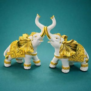 Pair of Lucky Elephant Statues Feng Shui Decor Showpiece for Home & Office