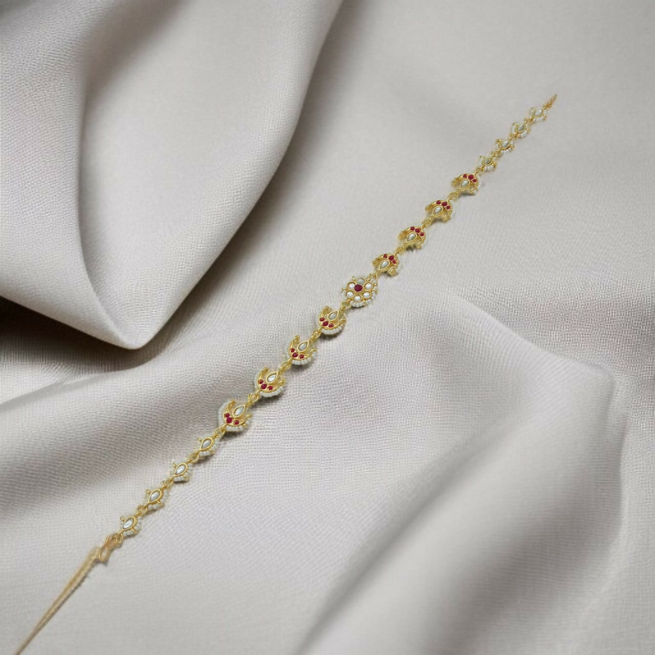 Dainty Shishful featuring Red Stone Inlays and White Pearls