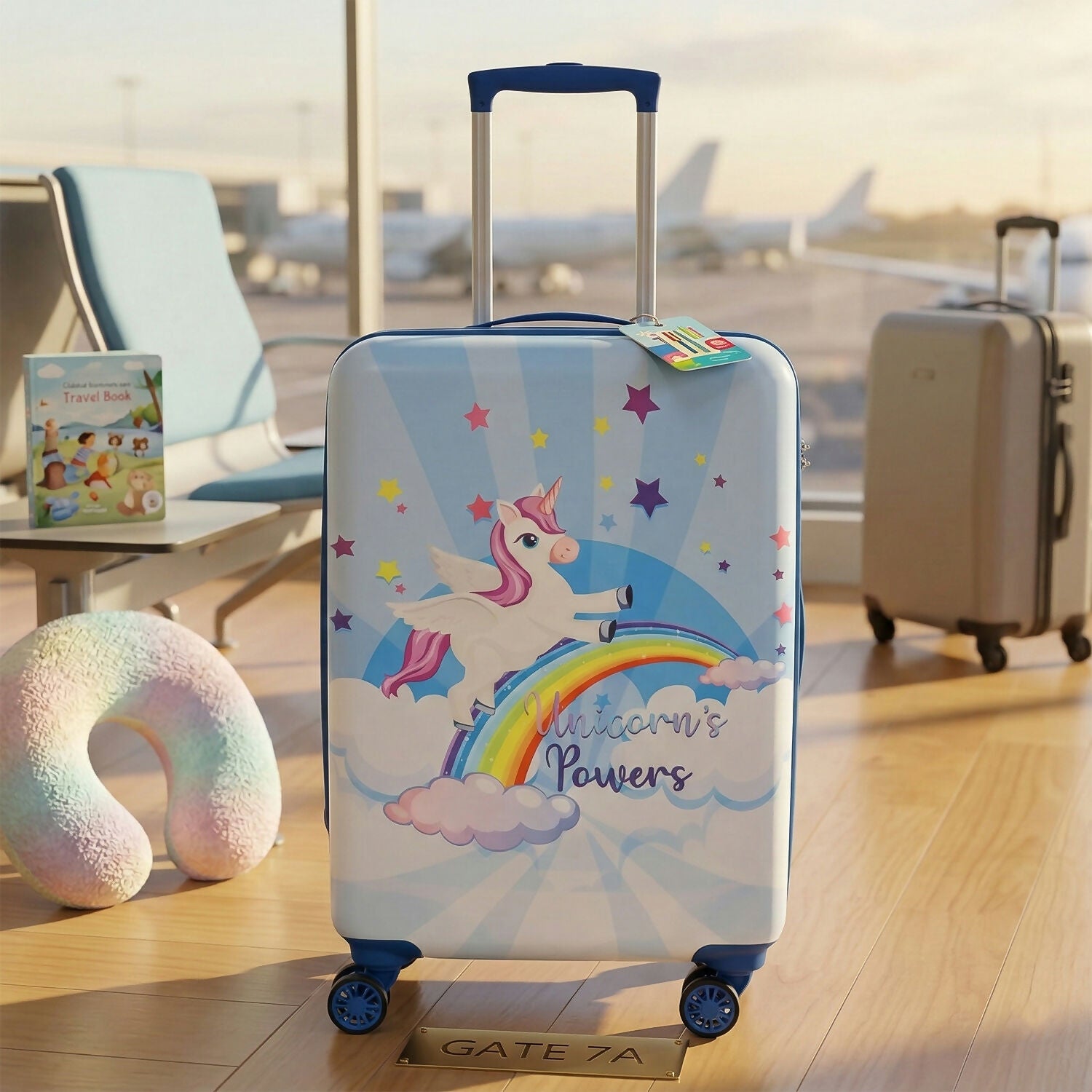 Novex Unicorn Rainbow Blue Travelling Kids Trolley Bags for Girls Luggage 4 Wheels ( 18 Inch) - Image 4