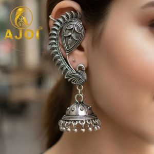 Regal Peacock Jhumka Silver Earrings