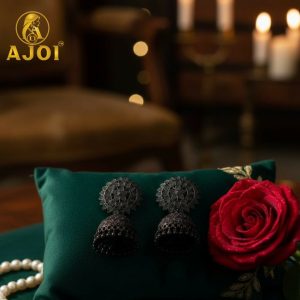 Black Oxidized Floral Earrings