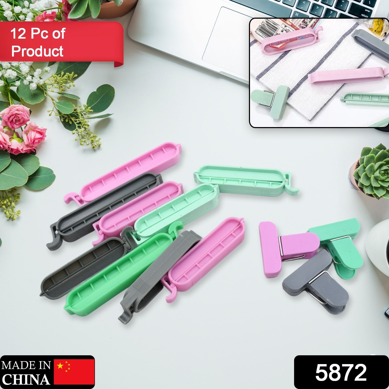 12 Pieces Food Clips, Plastic Food Bag Clips Reusable Bag Clips