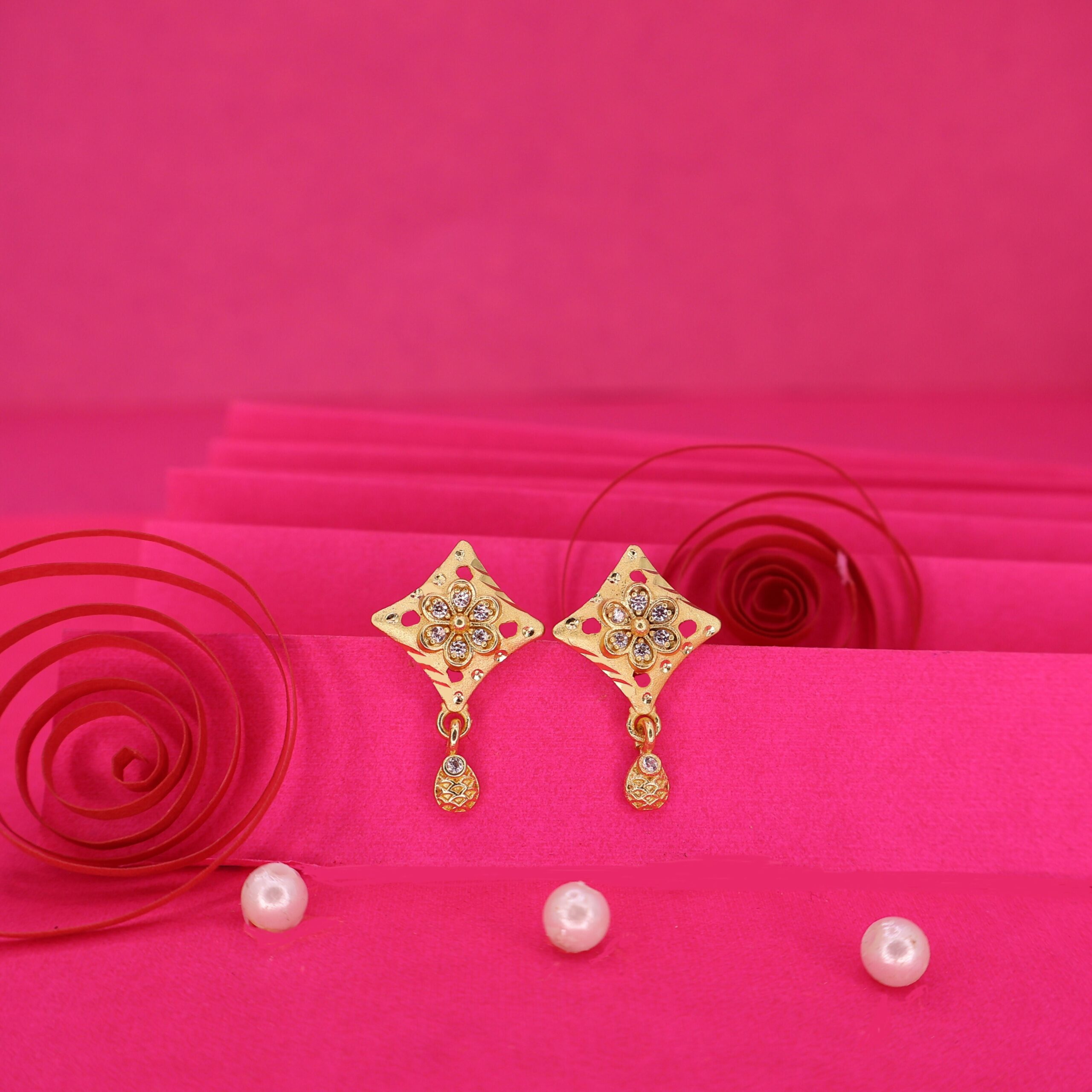 Rose Gold AD Flower Dangle Stud Earrings for Women and girls - Image 3