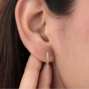 Gold Plated AD bali Teardrop Dangle Huggie Hoop Earrings Bali Combo Pack of 2