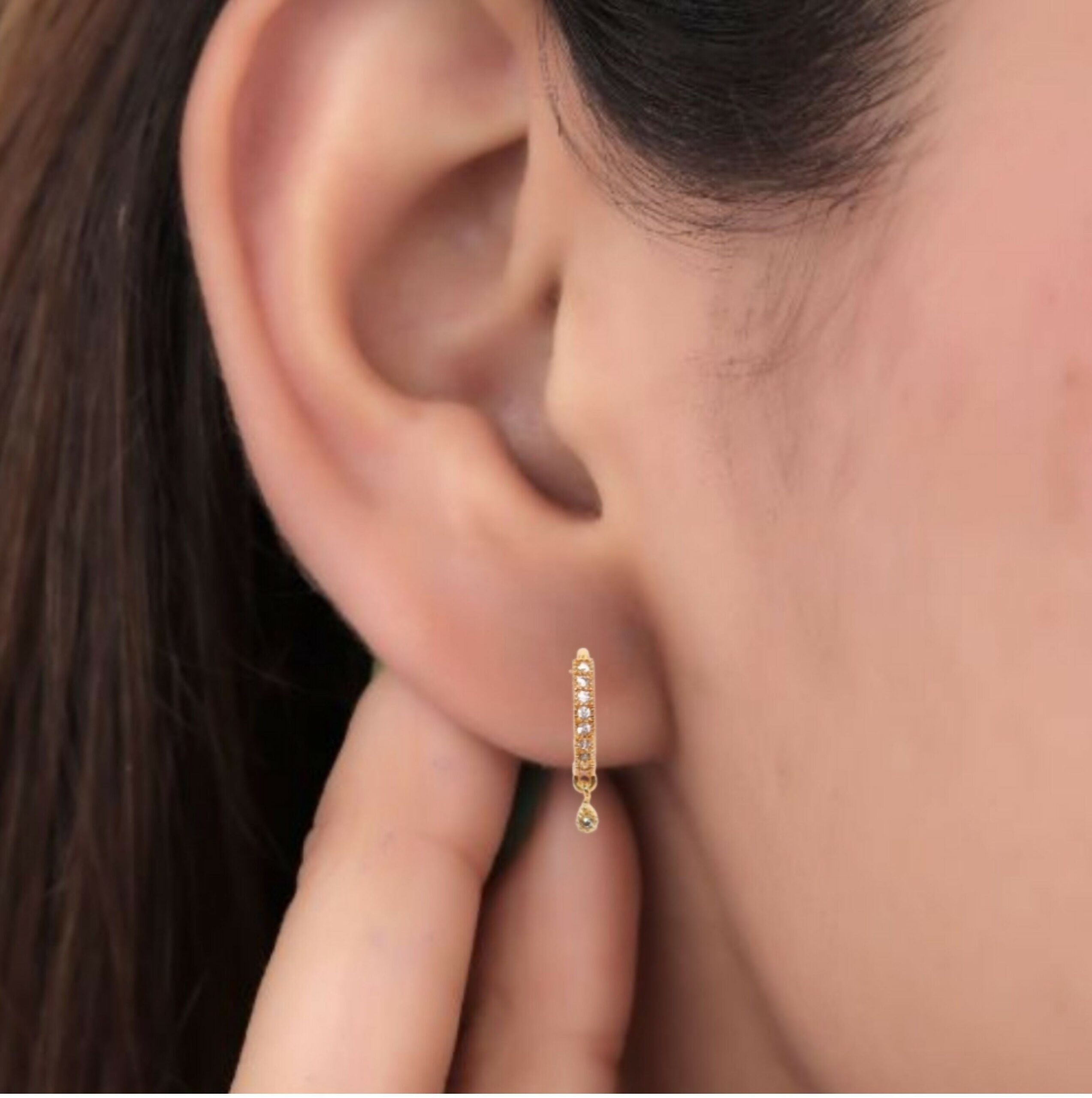 Gold Plated AD bali Teardrop Dangle Huggie Hoop Earrings Bali Combo Pack of 2 - Image 2