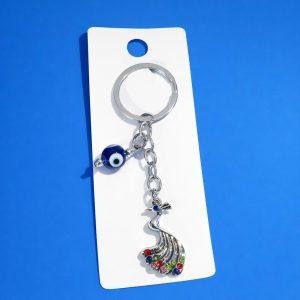 Peacock Evil Eye Keychain with Multicolour Stones for Car Keys & Bags