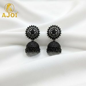 Black Oxidized Floral Earrings